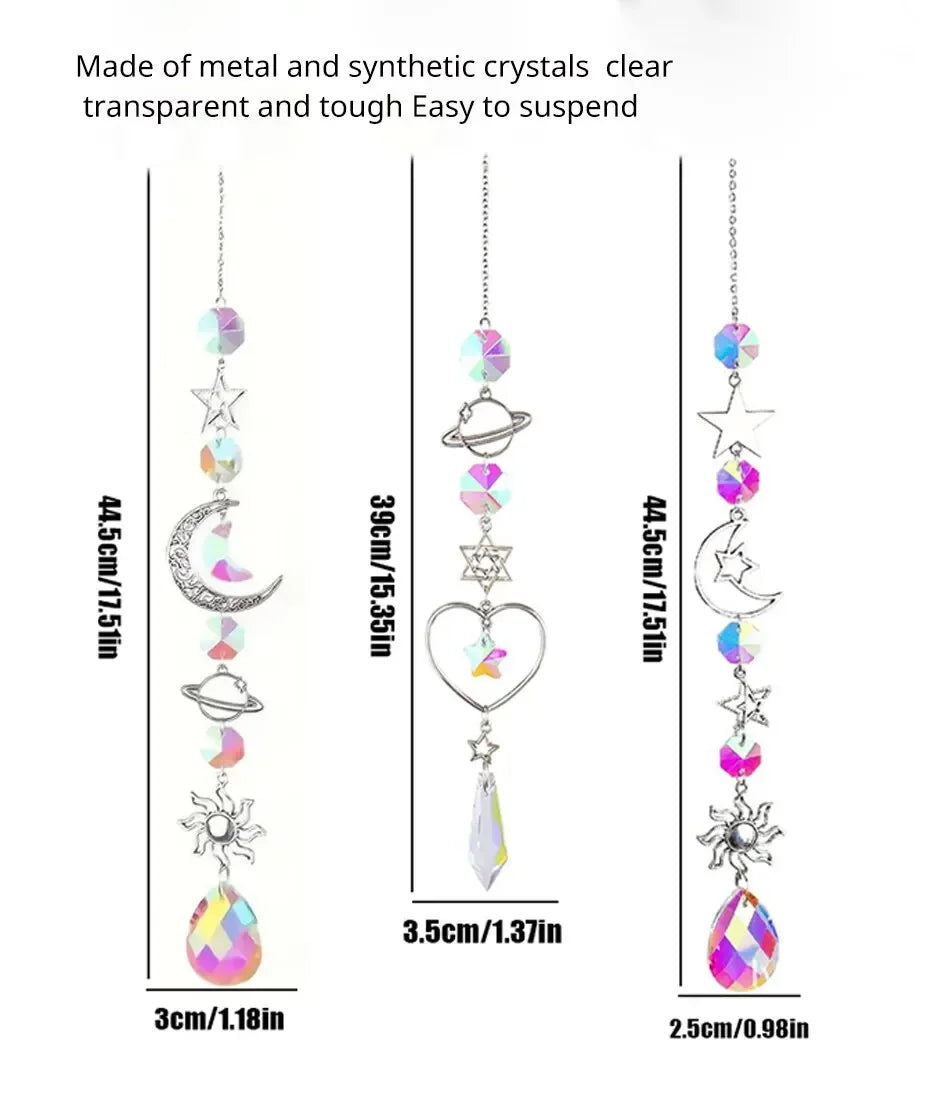 1Pc Galaxy Star Moon Crystal Wind Chime Pendant for Home Decor Garden Suncatcher Dream Catcher Pendant Holiday Party Supplies