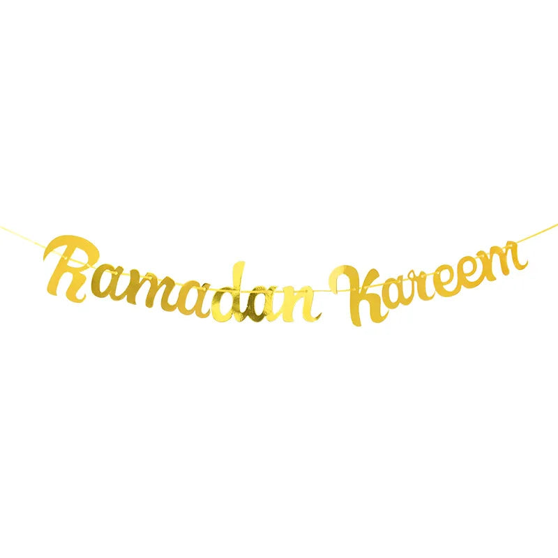 EID Mubarak Banner Glitter Star Moon Letter Paper Bunting Garland Islamic Muslim Party Ramadan Kareem Decorations for Home 2026