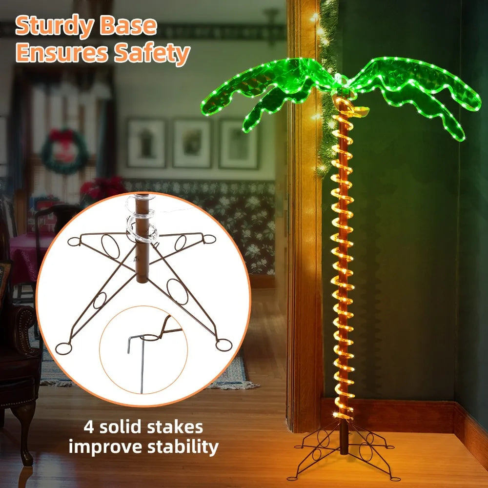 5 FT Tropical LED Rope Light Palm Tree Pre-Lit Artificial Tree Decor