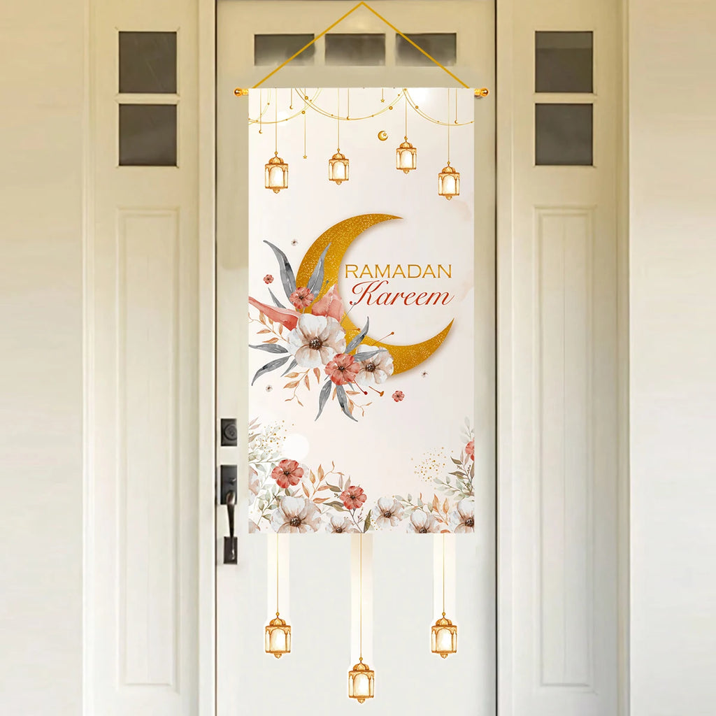 Ramadan Kareem Moon Chandelier Door Hanging Flag Eid Mubarak Decor 2025 For Home Islamic Muslim Party Favors Castle Wall Banner