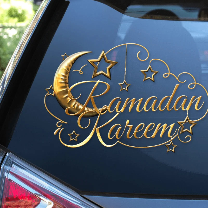 1Pcs Ramadan Cartoon Gold Moon Wall Sticker Self-adhesive Eid Al Adha Muslim Gurbang Ramadan Decoration for Home