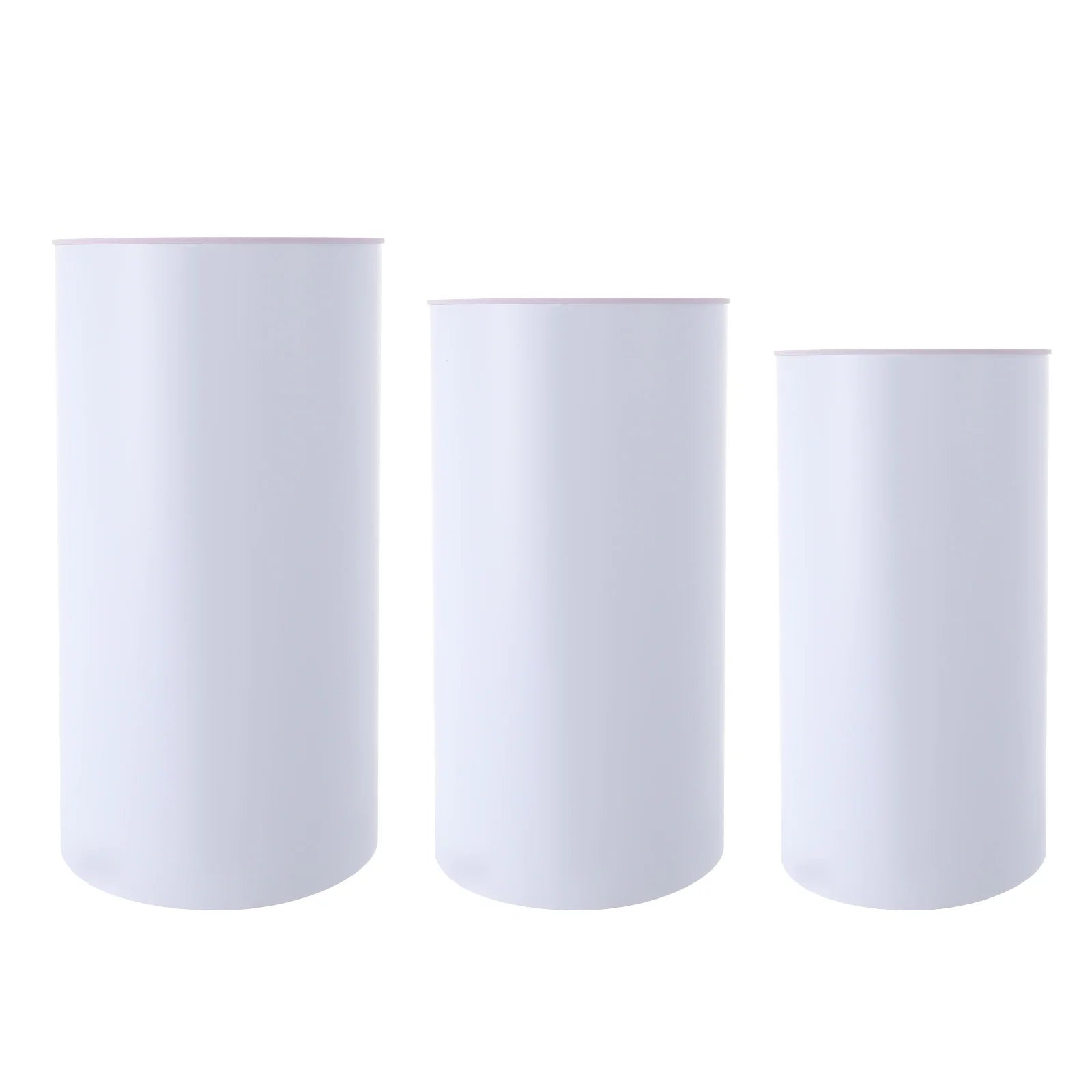 3Pcs White Wedding Round Cylinder Stand,Acrylic & PVC, Modern Decor for Weddings, Events, Birthday Parties,Holds Cakes & Flowers