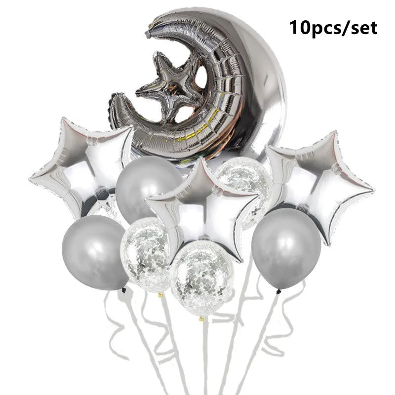 Eid Mubarak Balloons 2024 Ramadan Decorations for Home Moon Star Foil Balloon Muslim Aid Moubarak Kareem Festival Party Supplies