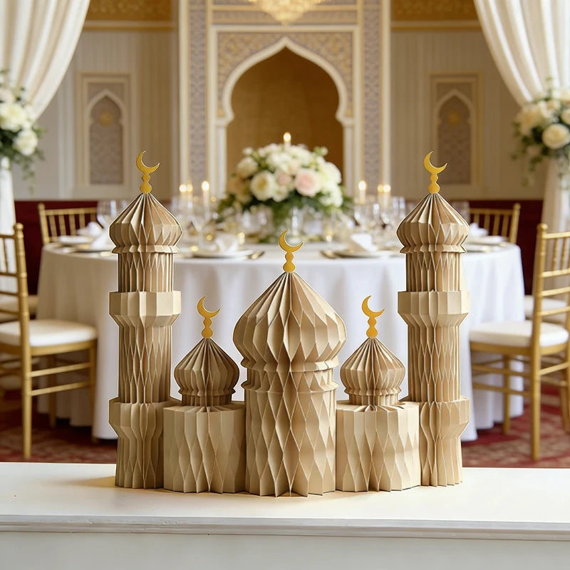 3D Honeycomb Paper Art Palace Set Ramadan Festival Party Decoration Muslim Islamic Eid Al-Fitr Desktop Ornaments Crafts Foldable