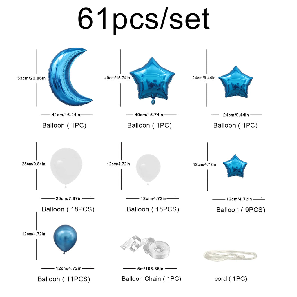 Moon, Stars, Clouds, Balloon Chain Party Decoration and Arrangement 1 set of 61 pieces