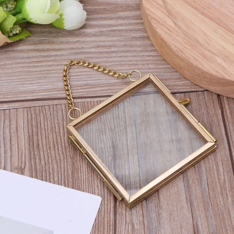 Creative DIY Chain Retro Metal Photo Picture Frame, High Translucent Glass Folder, Flower & Plant Display Holder