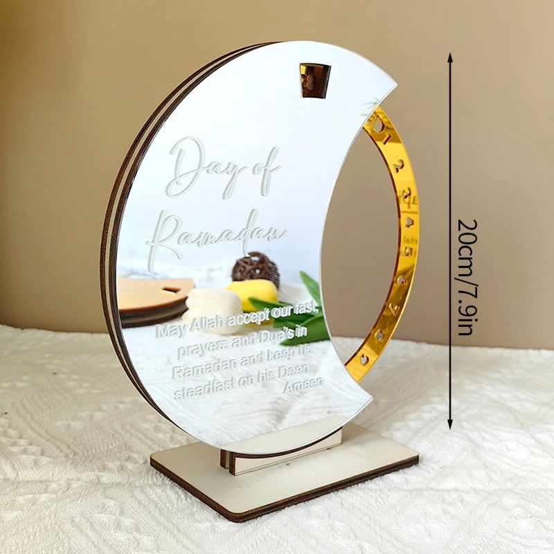 Ramadan Countdown Calendar Wooden Acrylic Castle Shaped Muslim Party Countdown Calendar 2026 Eid al Fitr Desktop Decoration