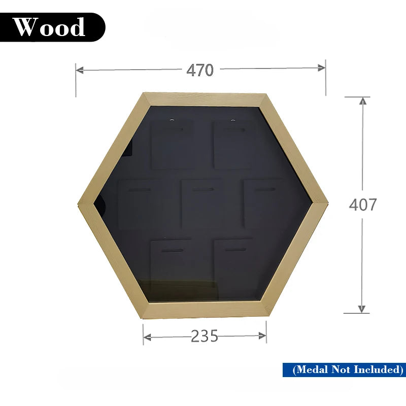Wooden Hexagonal Medals Frames for Marathon, Display, Wall Mounted Picture for Sports, Football, Running, Swimming<