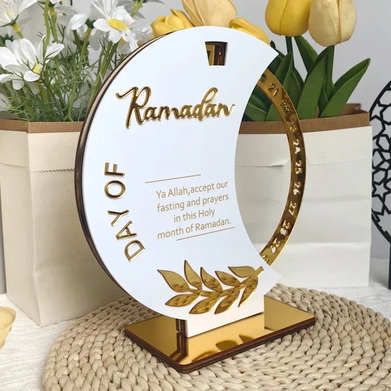 Rotatable Ramadan Countdown Advent Calendar with Base Eid Mubarak Table Ornament Islamic Muslim Party Decoration Kids Gift