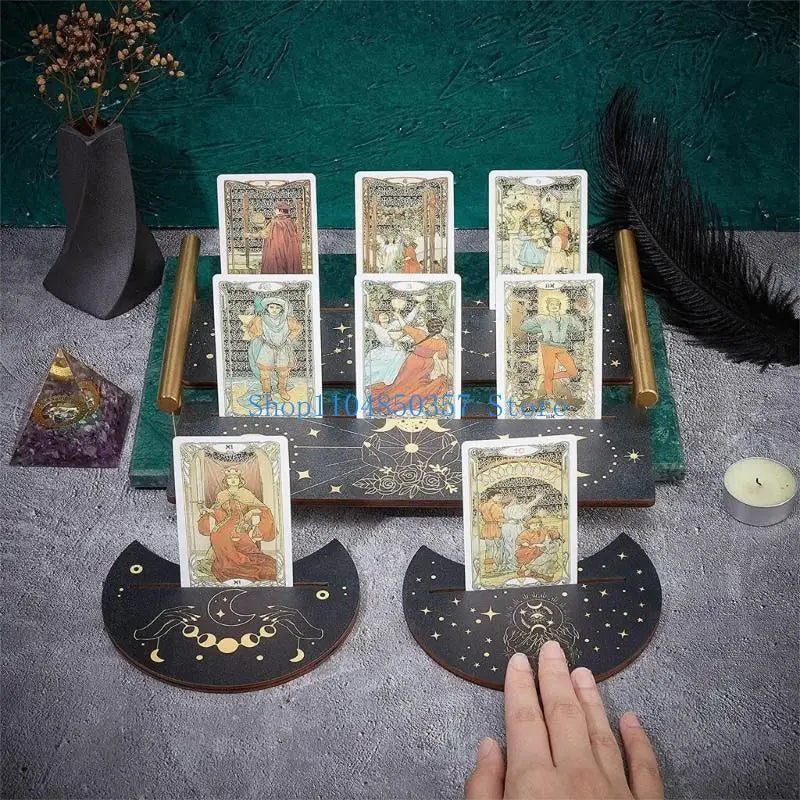 Tarot Cards Stand Wood Holder Moon Phases Altar Base Moon Shape and Rectangle Cards Holder for Witch Divinations Tools