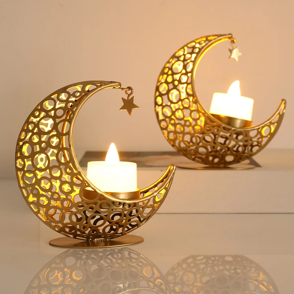 Ramadan Decor Moon Candlestick EID Mubarak Decor 2025 Home Candle Holder Ramadan Kareem Islamic Muslim Party Eid Al Adha Gifts