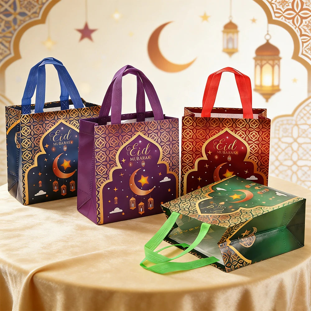6/12pcs Eid Mubarak Non-Woven Gift Bags with Handle Ramadan Gift Packaging Bag Ramadan Kareem Decor Islamic Festival Party Favor