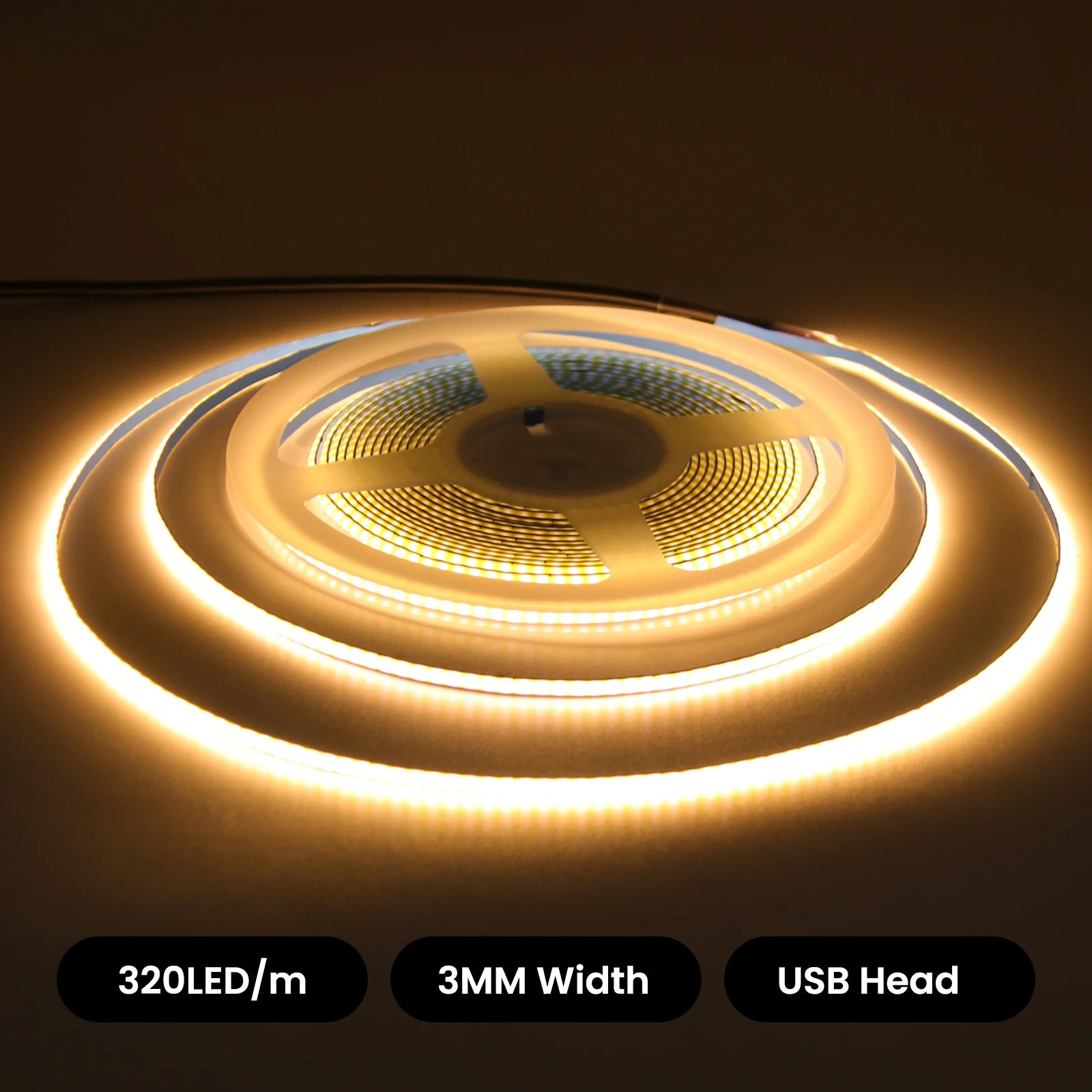 USB Dimmable COB LED Strip Light 3MM 5MM 8MM RA90 High Density 320LEDs/M 3000K 4000K 6500K FOB Flexible Ribbon Tape Rope Lamp