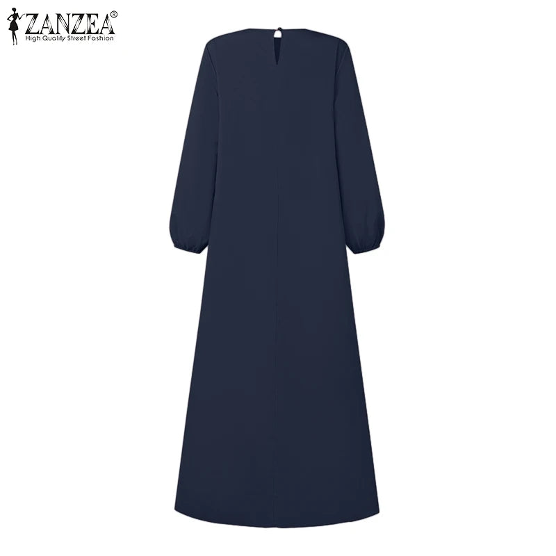 2025 ZANZEA Islamic Hijab Women Abaya Robe – Elegant O-Neck A-Line Dress