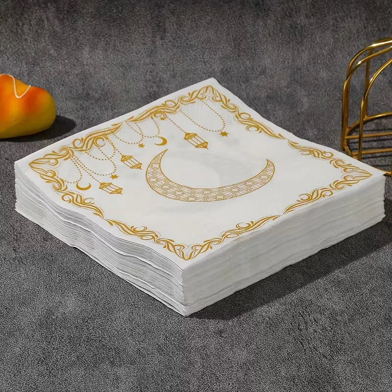 20Pcs Ramadan Paper Napkins Gold Moon Star Disposable Paper Tissues 2026 Muslim Islamic Eid Party Home Table Decoration Supplies