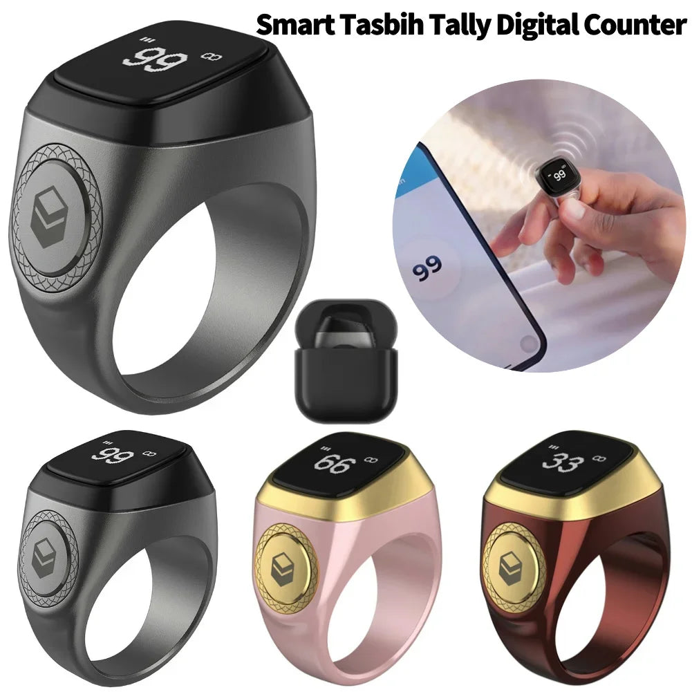 20mm Ring Tasbih Counter with Charging Box Counter Smart Ring Bluetooth-compatible 5.1 Vibration Reminder Zinc Alloy for Muslims