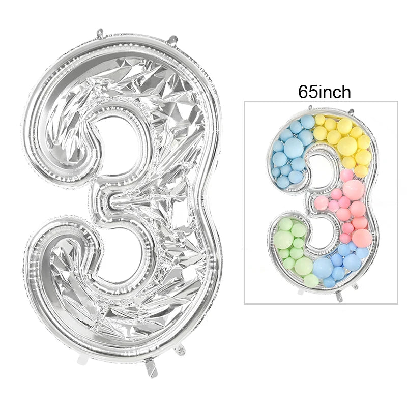 65inch Large Foil Number Balloon DIY Filling Frame 1st 18th Birthday Decoration Balloons Filling Box Wedding Anniversary Decor