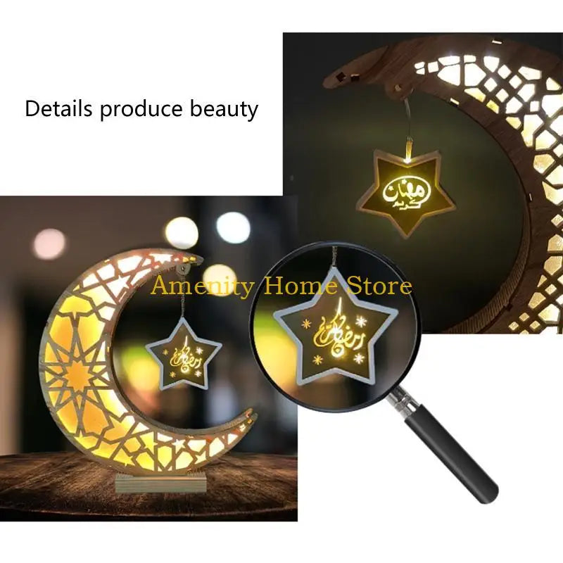 F26C Ramadan Eid Night Light Moon Lamp Decorative Lantern Islamic Muslim Festival Decoration Eid Party Supplies Muslim Gifts