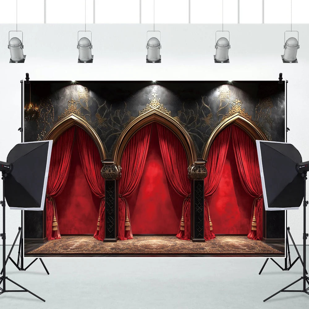 Medieval Palace Pillar Backdrop Retro Red Wall Pregnant Portrait Birthday Wedding Eid Mubarak Party Decoration Photo Background