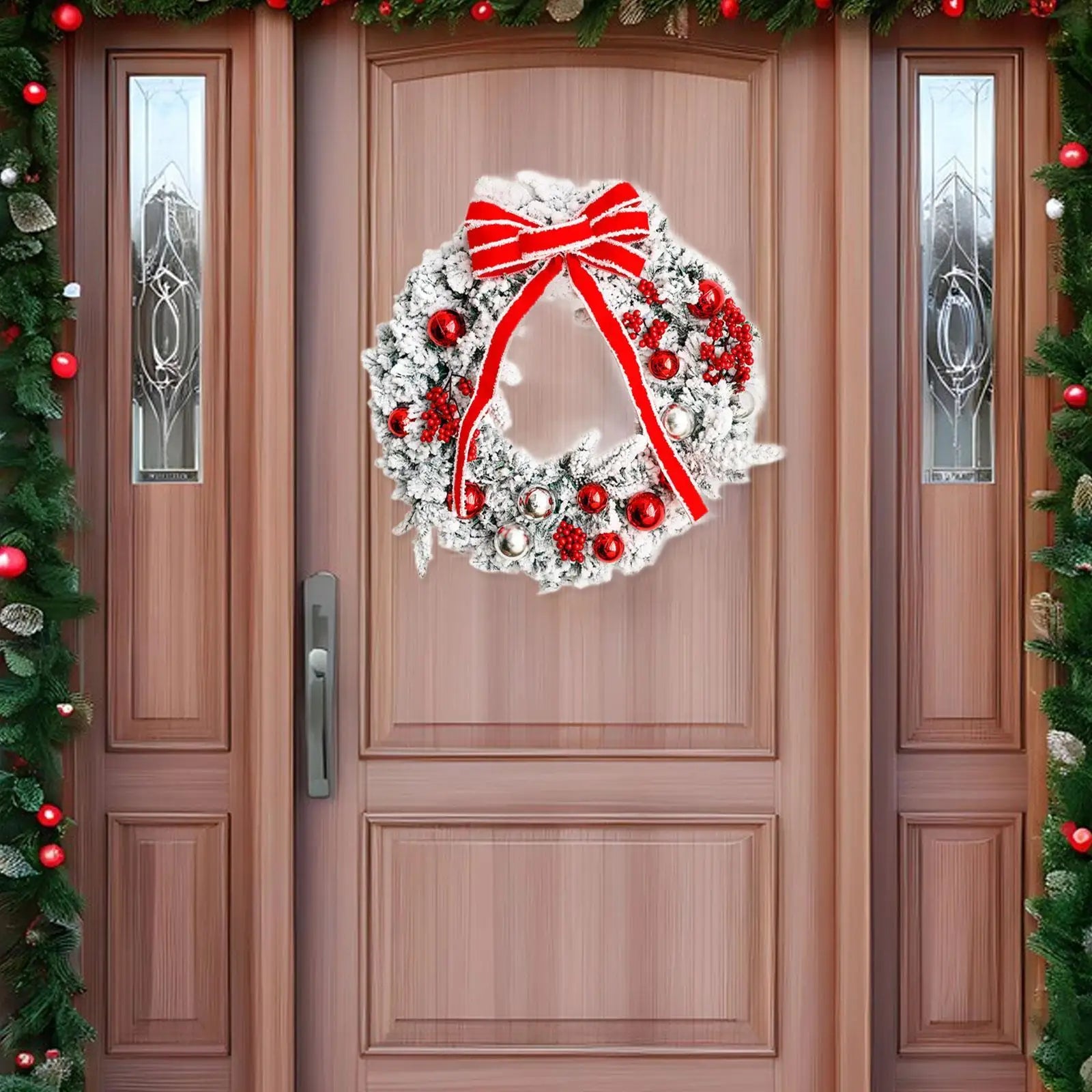 Christmas Door Wreath Xmas Decor Collection Ball Ornaments Backdrop Farmhouse for Window Indoor Outdoor Lawn Garden Home