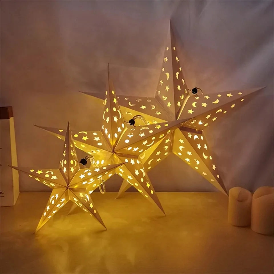 30/45/60cm Hollow Out Star Hanging Pendant Eid Mubarak Decoration Islam Muslim Light Paper Lantern Star Home Party Ramadan Decor