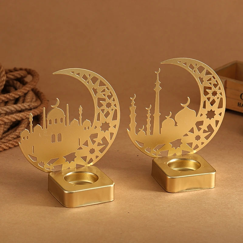 Metal Candle Holder Islamic Muslim Party Decor Eid Mubarak Candle Sticks Dinner Table Ornaments Ramadan Kareem Decorations