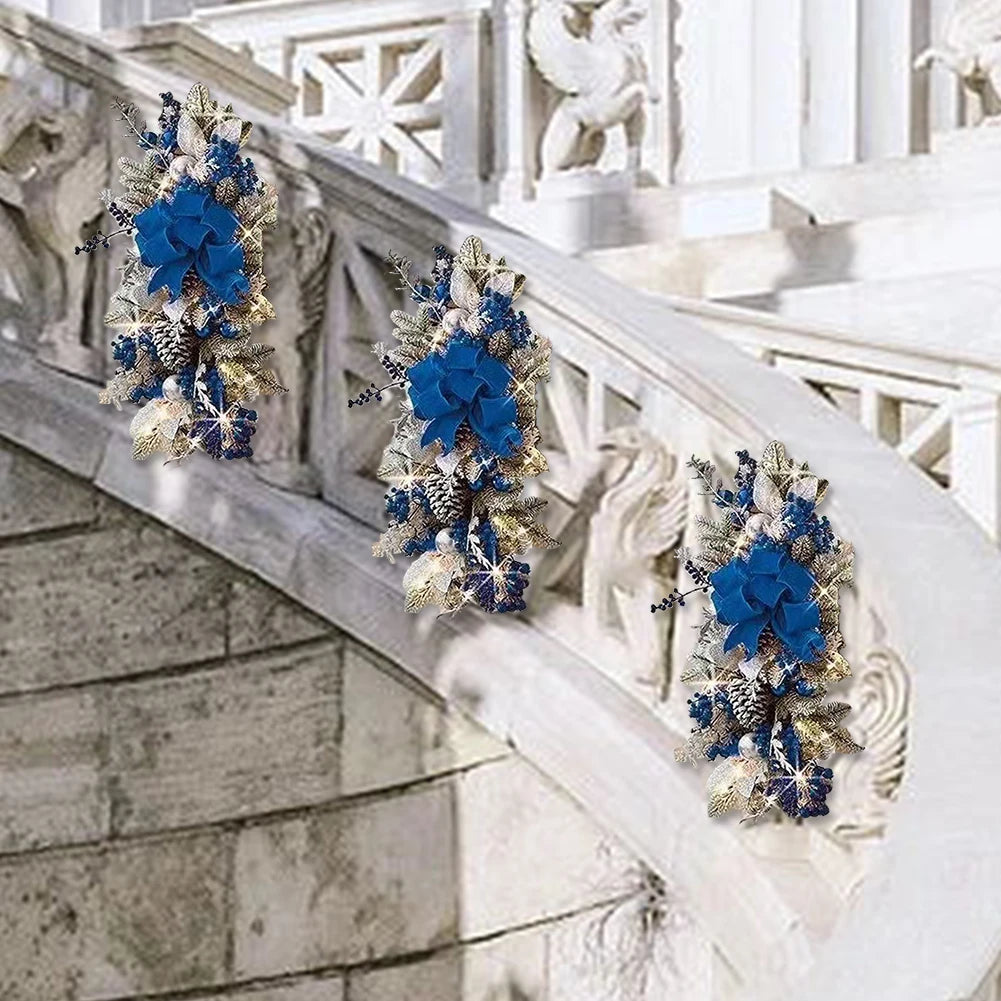 Christmas Wreath Pendants without/with Light Atmosphere Decorative Stair Garland Home Door Window Ornaments Party Supplies Gift