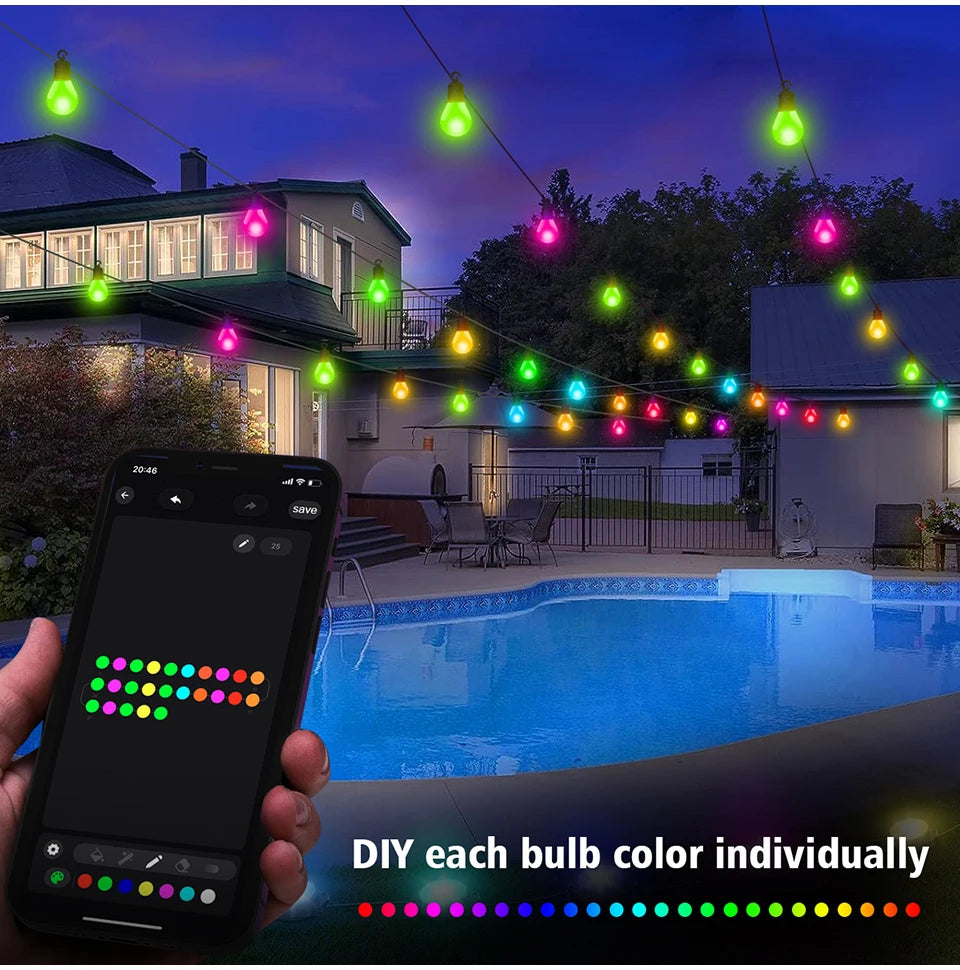 Smart WIFI and Bluetooth G40 LED Bulb String 15M/30M USB Festoon Fairy Lights Room Outdoor Garden Camping Decor Garland Light