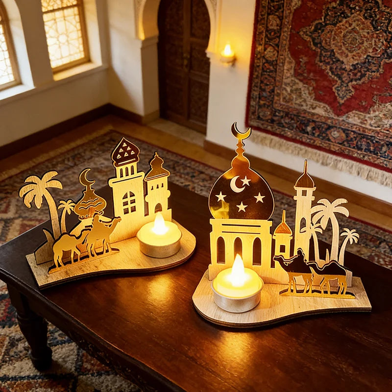Ramadan Candlestick Islamic Prayer Candle Stick Mubarak Eid Mubarak Lamp Eid Al-Fitr Muslim Party Table Decor Lantern Light