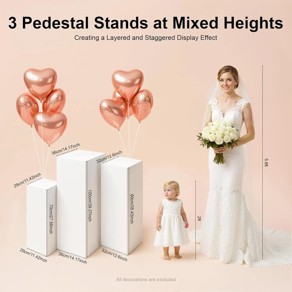 3PCS Square Pedestal Stand White Display Stands Pillars for Wedding, Metal Plinths Dessert Table Display Column Decoration