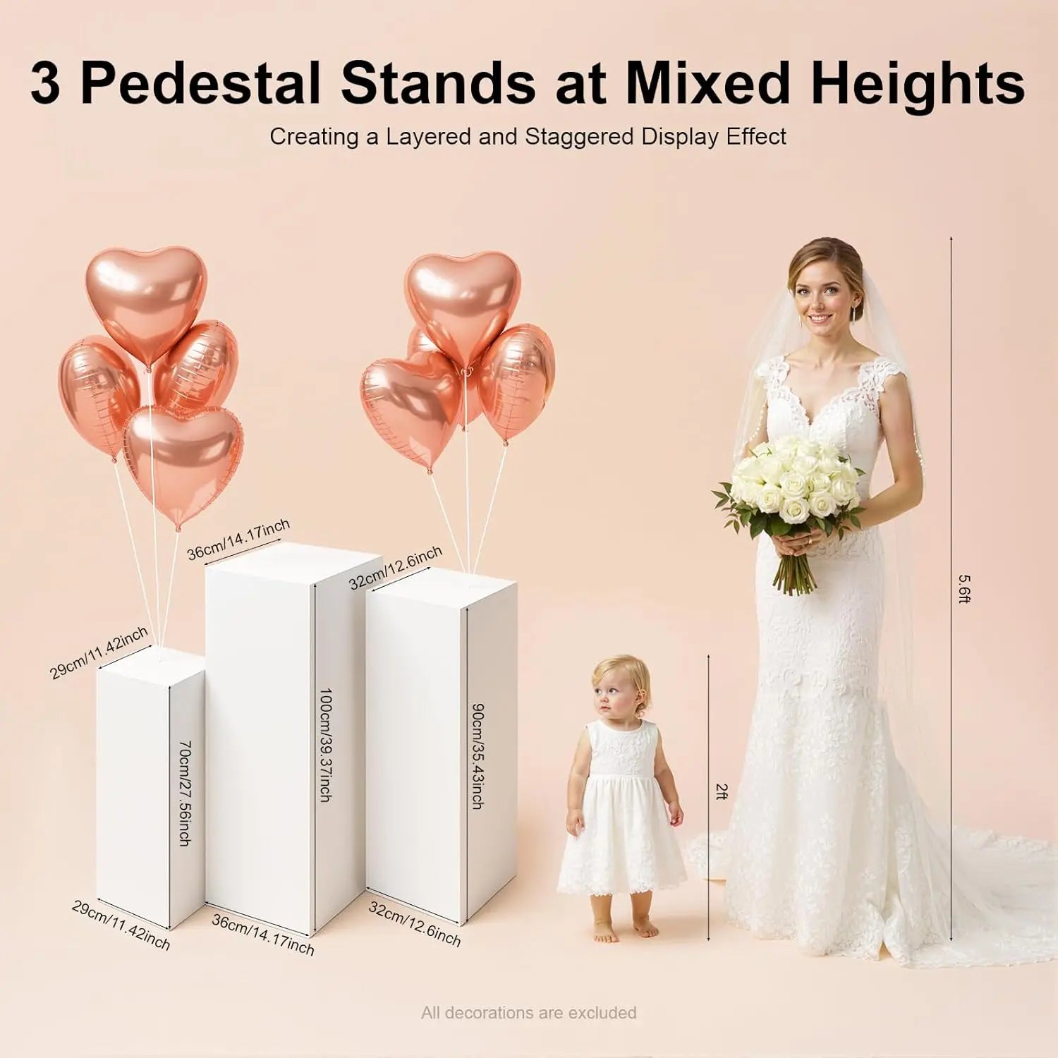 3PCS Square Pedestal Stand White Display Stands Pillars for Wedding, Metal Plinths Dessert Table Display Column Decoration
