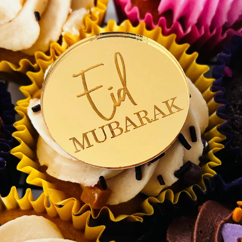 10pcs Eid Mubarak Gold Cupcake Toppers Cake Charms Muslim Islamic Eid Al Adha Mirrored Acrylic Cupcake Topper Dinner Table Decor