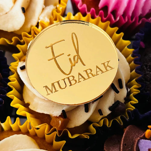 10pcs Eid Mubarak Gold Cupcake Toppers Cake Charms Muslim Islamic Eid Al Adha Mirrored Acrylic Cupcake Topper Dinner Table Decor