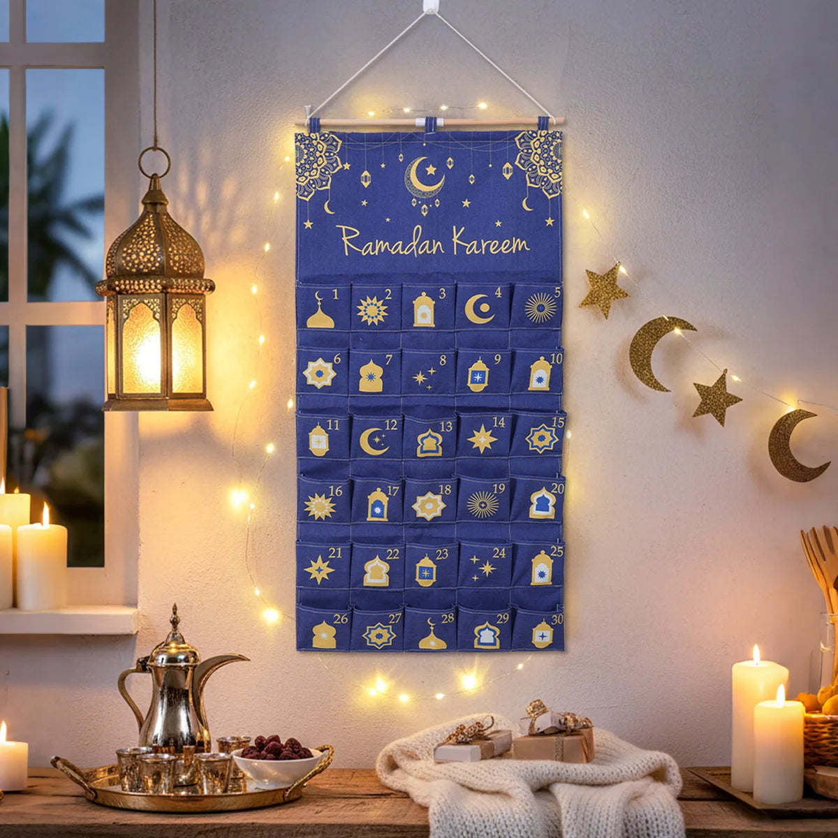Eid Advent Calendar Ramadan Decoration for Home 2026 Ramadan Kareem Hanging Calendar Islamic Muslim Eid Al Adha Party Supplies