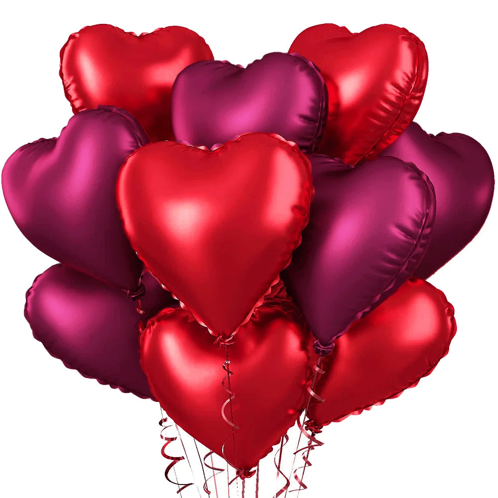 Red Heart-Shaped Balloon Metallic Burgundy Bow Balloon Set 10pcs Heart Foil Balloon Valentine's Day Wedding Birthday Party Decor