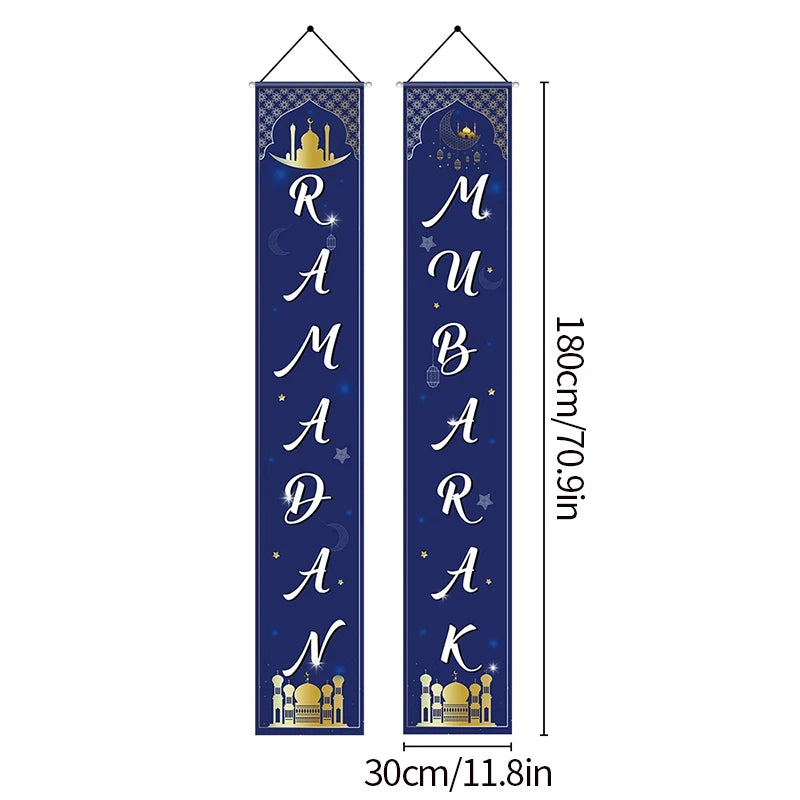 Eid Mubarak Door Banner 2026 Ramadan Decoration Ramadan Kareem Hanging Flag Muslim Porch Door Sign Welcome Banner Party Supplies