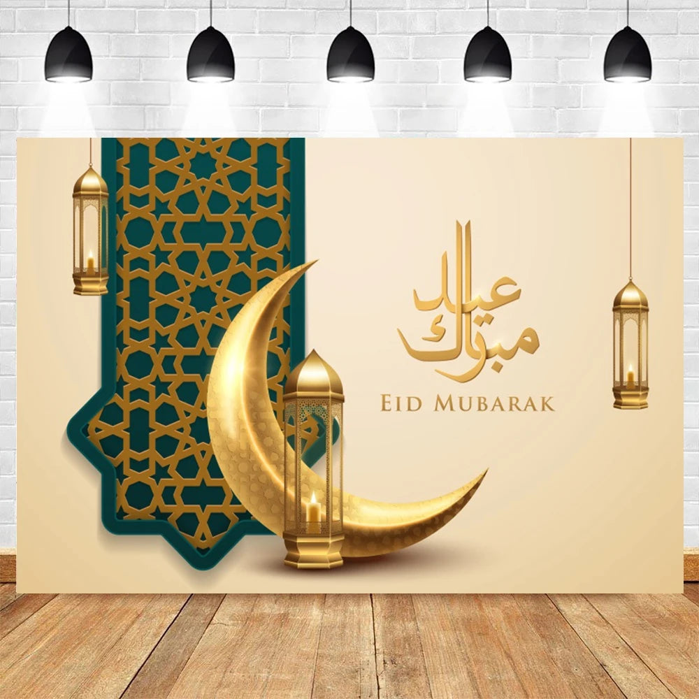 Eid Mubarak Backdrop for Photography EID Al Adha Muslim Ramadan Kareem Moon Lantern Islamic Eid al-Fitr Photo Background Props