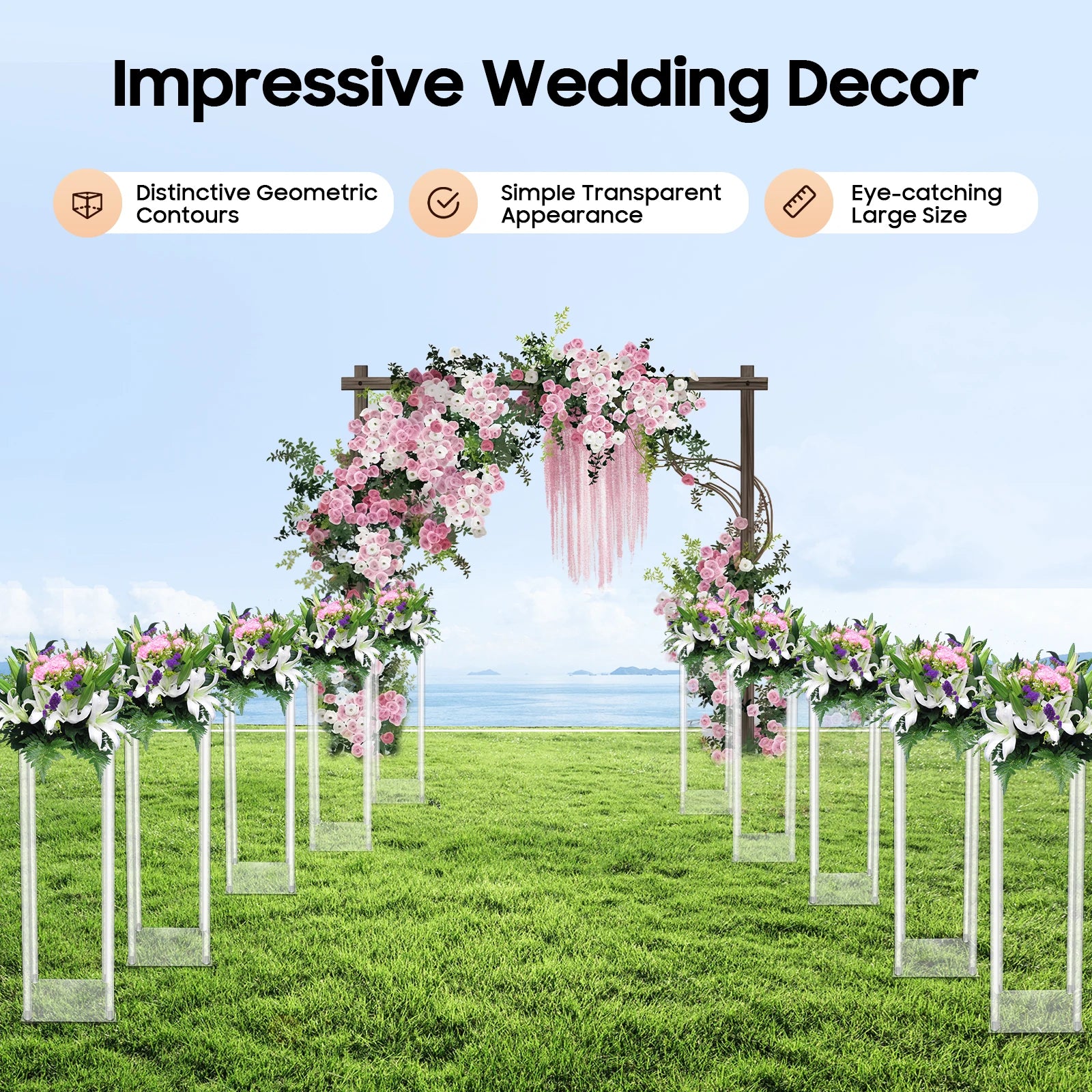 10Pcs Acrylic Vase Wedding Flower Stands Set 60cm Height Clear Column Rack Geometric Display Stand for Home Party Wedding Decor