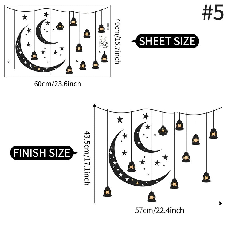 Arabic Artist Home Stickers Wall Stickers Eid Al Fitr Wall Decoration Stickers Stars Moon Ramadan Pendant Lights Wall Stickers