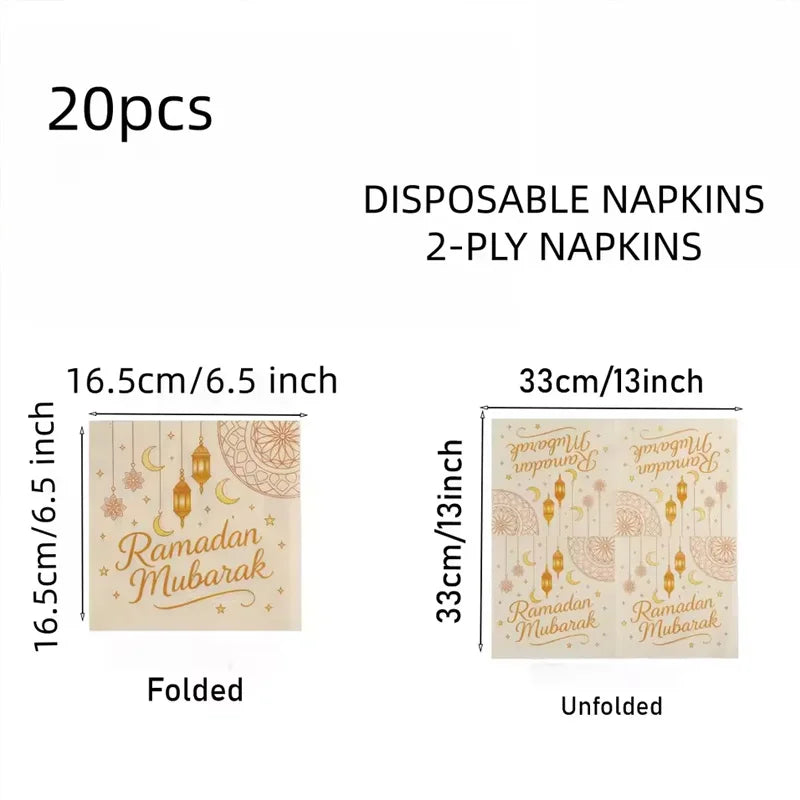 20Pcs Moon Lantern Paper Napkins Ramadan Mubarak Disposable Party Paper Tissues 2026 Muslim Islamic Eid Home Table Decorations