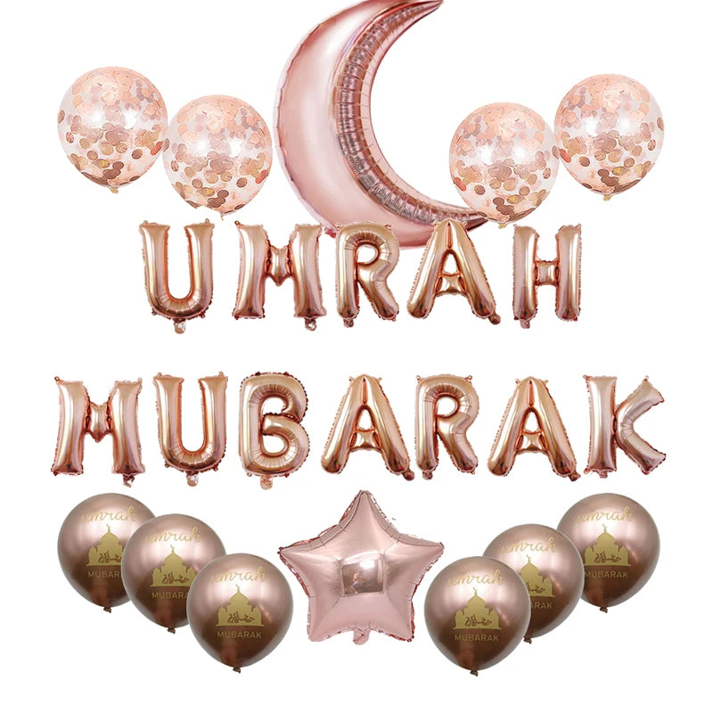Black Gold Umrah Mubarak Latex Foil Balloon Eid Mubarak Islamic Muslim Ramadan Kareem Festival Party  Eid al Adha Decor Supplies