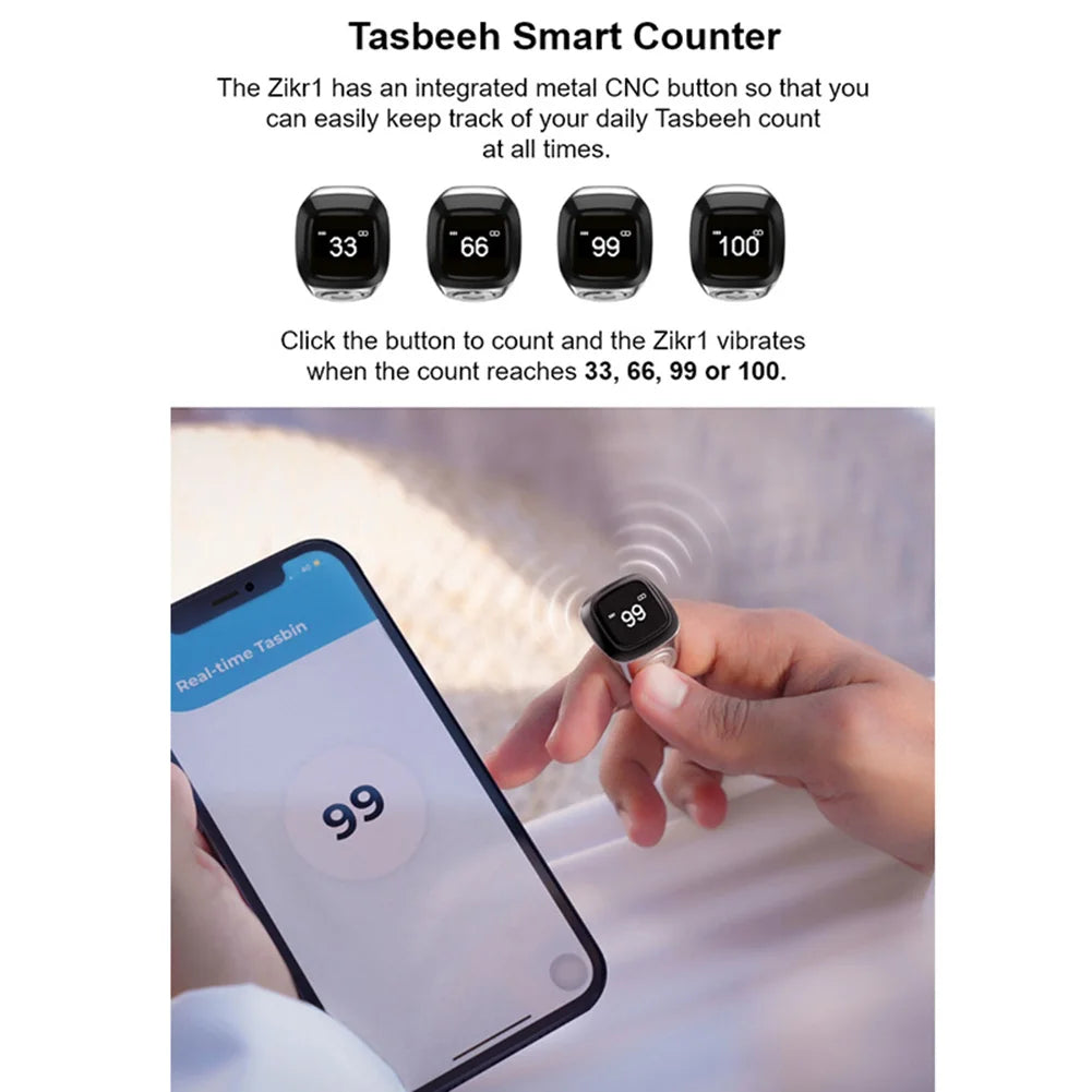 S6 Smart Zikr Ring Praise Tasbih Tally Electronic Digital Counter for Muslims Prayer Time Vibration Reminder Type-C Charge Count
