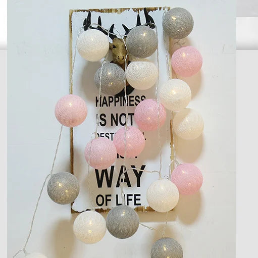 Battery Colorfull Cotton Garland 4cm LED Balls Christmas String Holiday Lights for Home Decoration Wedding Fairy Bedroom Decor