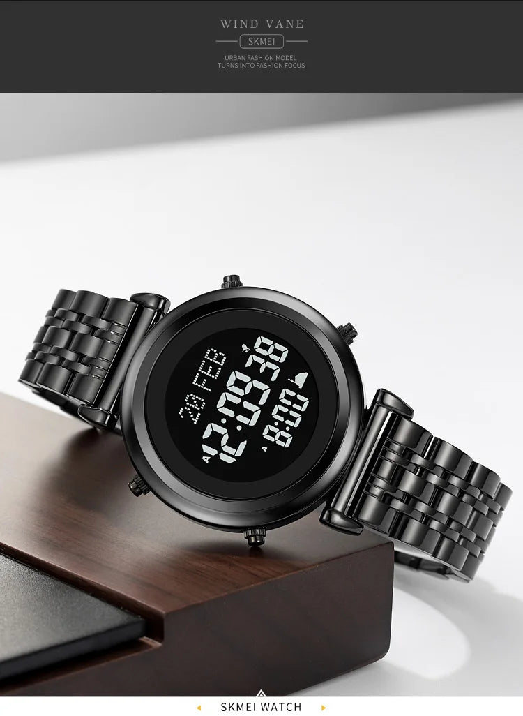 Muslim Azan Digital Watch Mens Back Light Waterproof Steel Hijri Islamic Wristwatch Prayer Qibla Compass Alarm Clock