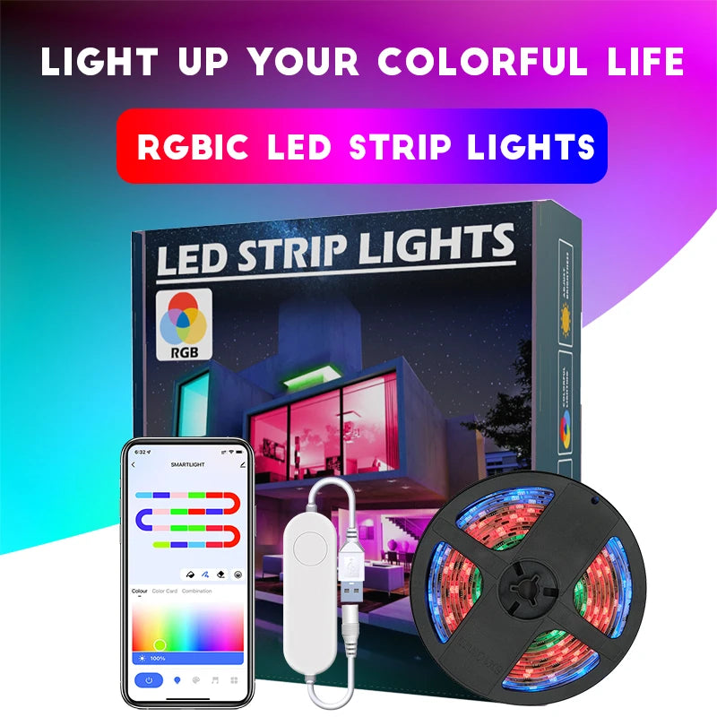 TUYA LED Strip Lights WS2812 RGBIC Addressable Strip Light with Chasing Effect Wifi USB 5V Smartlife Dreamcolor For TV Bedroom