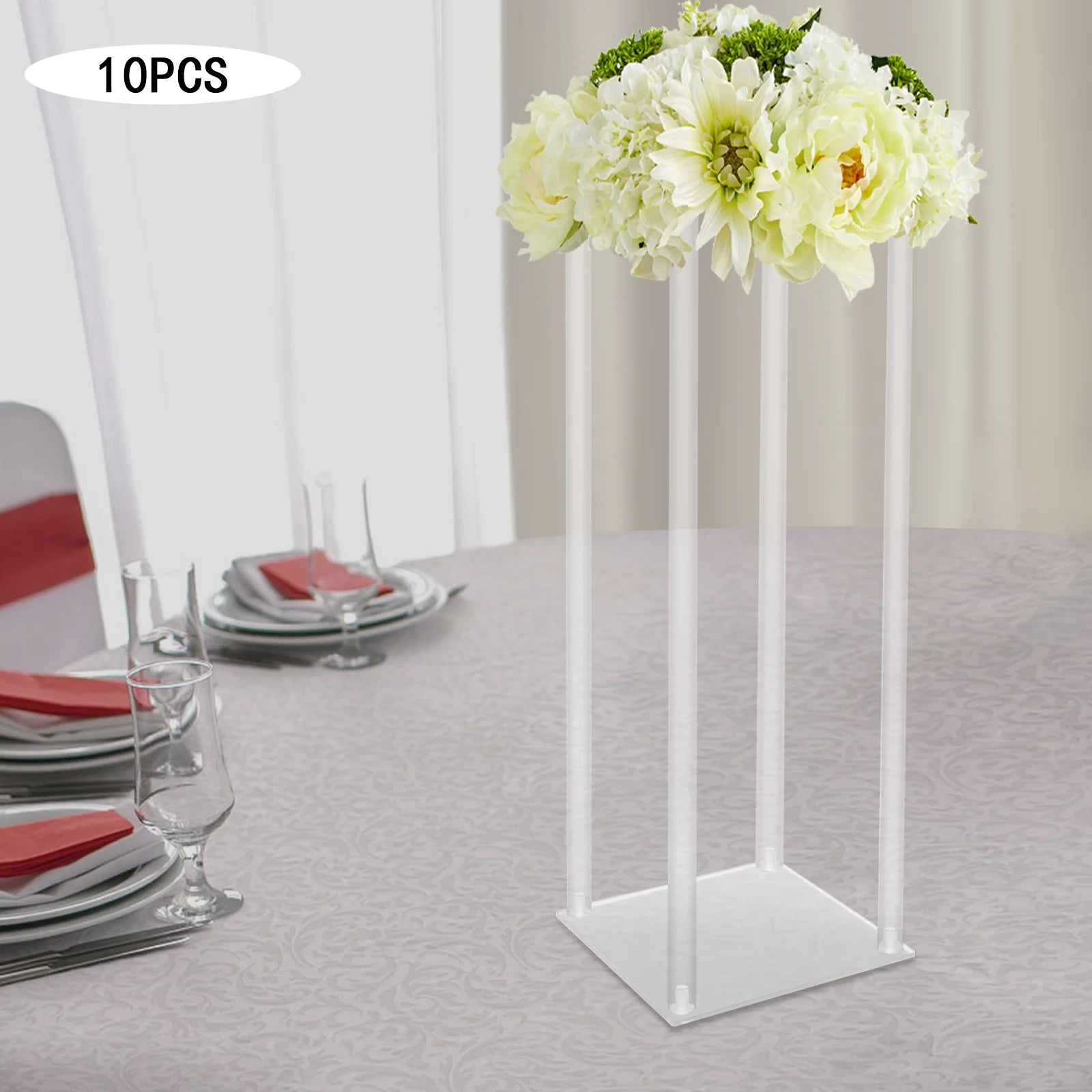 10Pcs Acrylic Vase Wedding Flower Stands Set, 23.6"H Clear Column Rack Geometric Display Stand for Home Party Wedding Decor