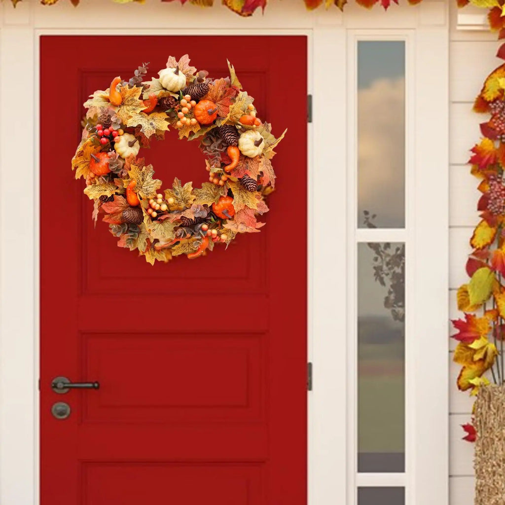40cm Xmas Autumn Pumpkin Wreath Artificial Door Wreath Decoration Hanging For Christmas Halloween Wreath Home Ornament