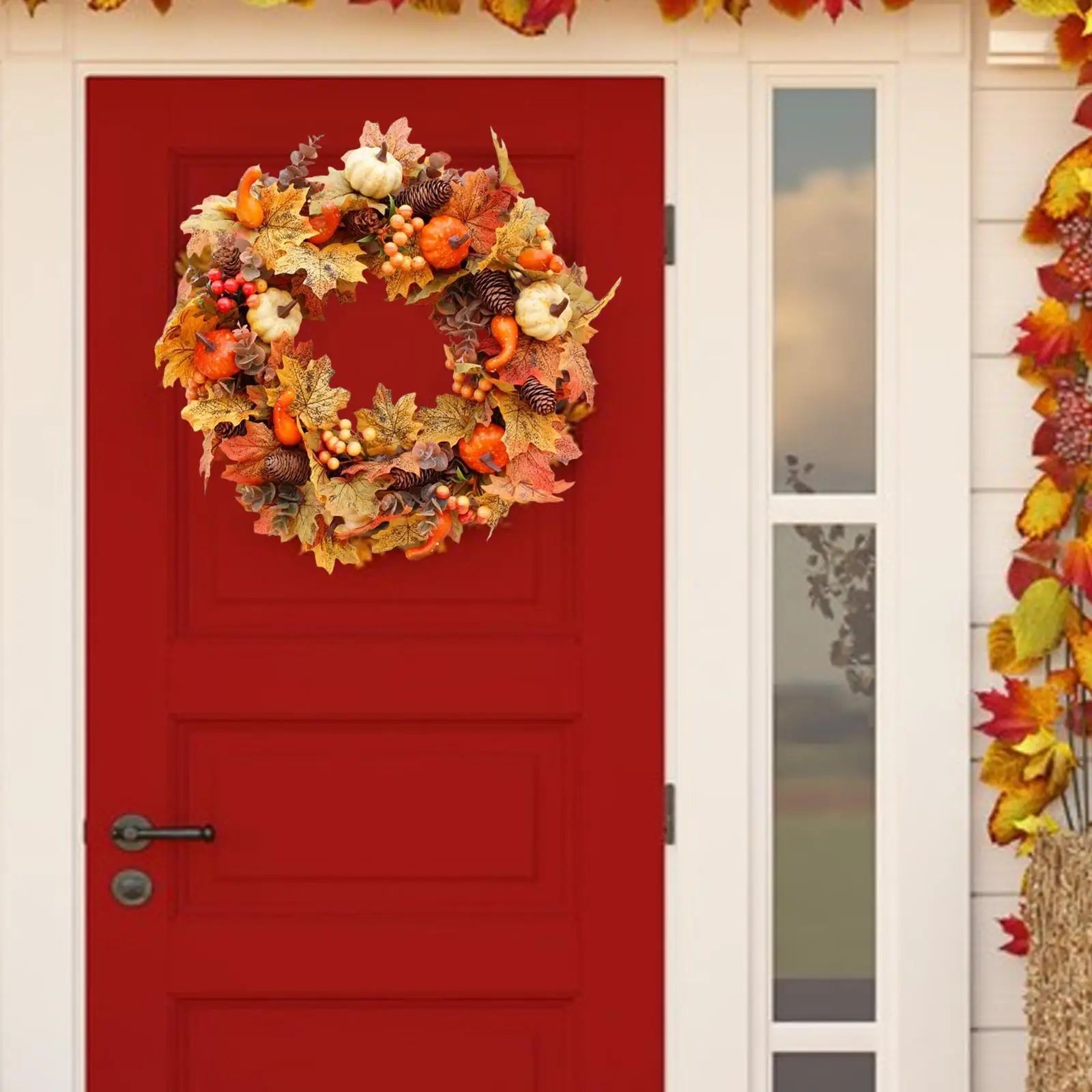 40cm Xmas Autumn Pumpkin Wreath Artificial Door Wreath Decoration Hanging For Christmas Halloween Wreath Home Ornament