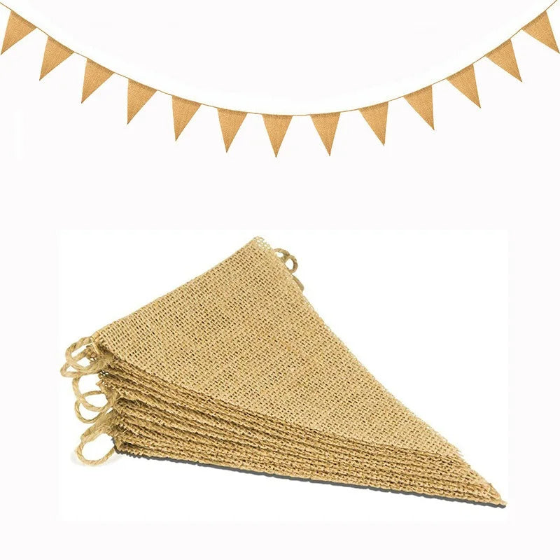 3M Burlap Triangle Banner Vintage Hessian Bunting Banners Flag for Holiday Birthday Wedding Graduation Decoration Party Supplies