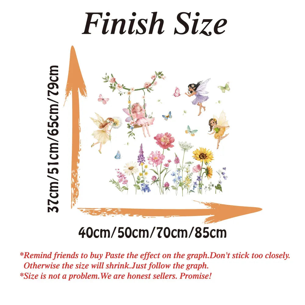 Cartoon Flower Fairy Swing Wall Decals Children Bedroom Butterfly Wildflower Sunflower Wall Stickers Baby Nursery Kids Decor